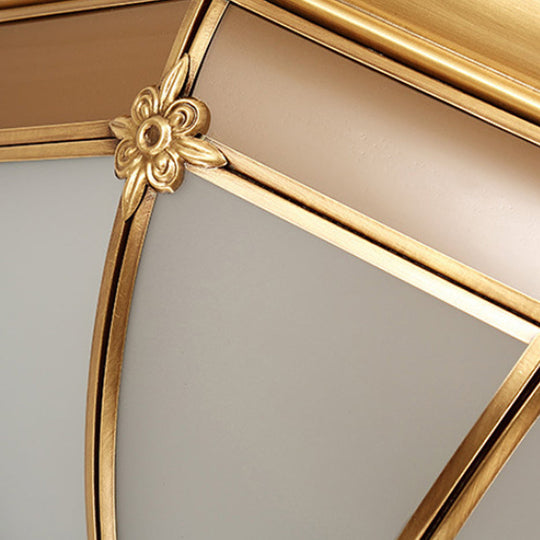 Colonial White Glass Dome Ceiling Light Fixture For Bedroom - Brass Flush Mount 3/4/6 Heads