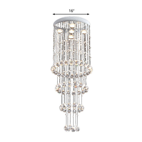 Sleek Nickel Flush Mount Crystal Ceiling Lamp With 5 Layered Faceted Heads
