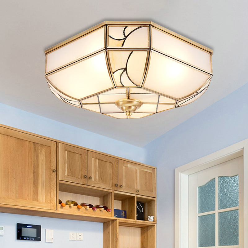 Opal Glass Flush Mount Ceiling Light With Colonial Brass Bowl - Perfect For Bedroom Lighting Set Of