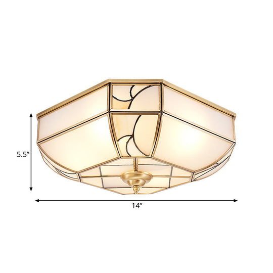 Opal Glass Flush Mount Ceiling Light With Colonial Brass Bowl - Perfect For Bedroom Lighting Set Of