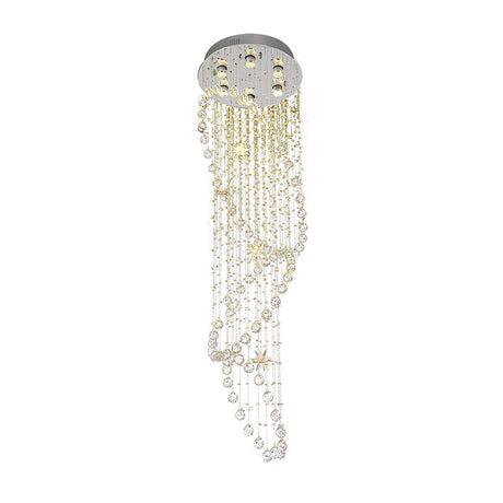Contemporary Crystal 6-Head Spiral Flushmount Ceiling Fixture In Stainless Steel