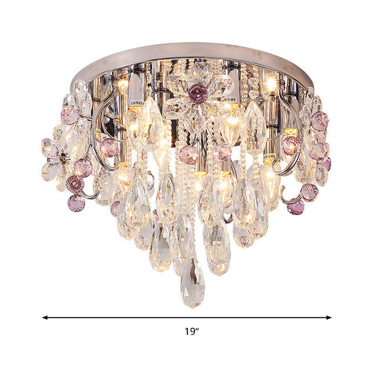 Modernist Crystal Teardrop Flushmount Ceiling Light Fixture With Stainless-Steel Frame - 6/9 Head