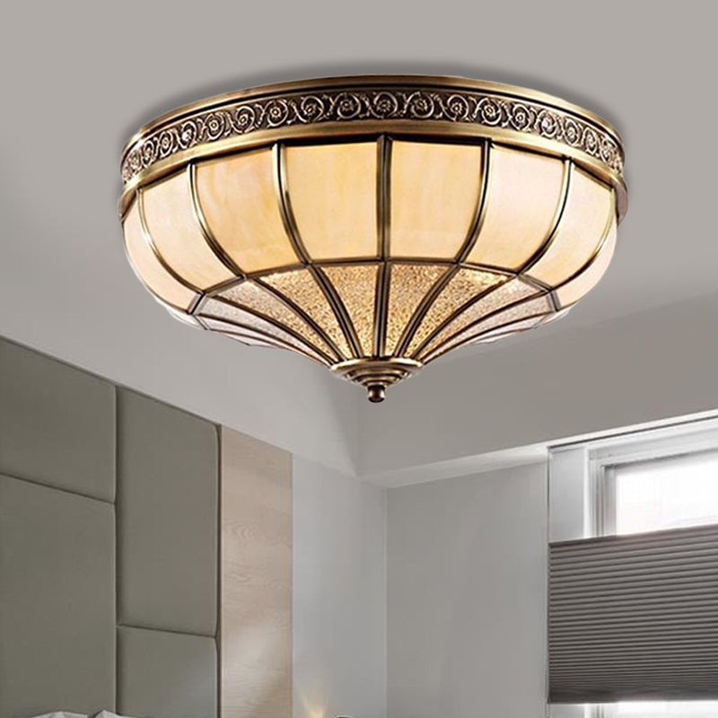 Colonial Opaque Glass Dome Bedroom Flush Mount Lamp Brass Ceiling Light Fixture - 3/4 Bulbs 12.5/16