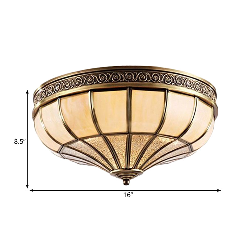Colonial Opaque Glass Dome Bedroom Flush Mount Lamp Brass Ceiling Light Fixture - 3/4 Bulbs 12.5/16