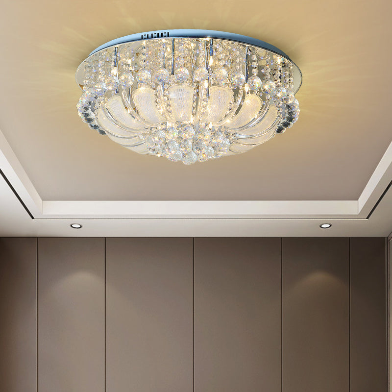 Modern Crystal Round Flush Light - 19.5/23.5/31.5 Wide 6/7/13 Heads Stainless-Steel Ceiling Mount