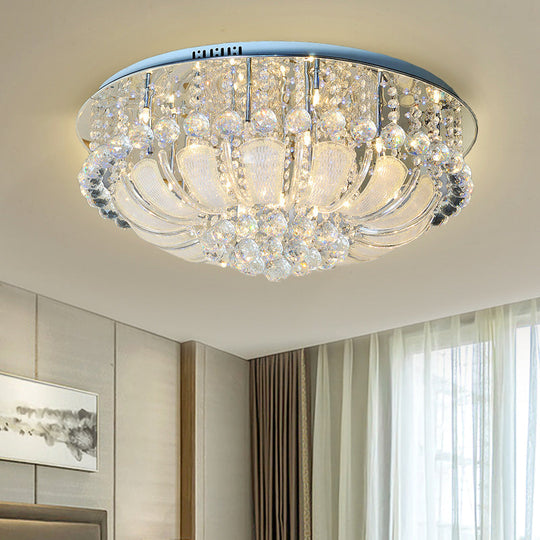 Modern Crystal Round Flush Light - 19.5’/23.5’/31.5’ Wide 6/7/13 Heads Stainless - Steel