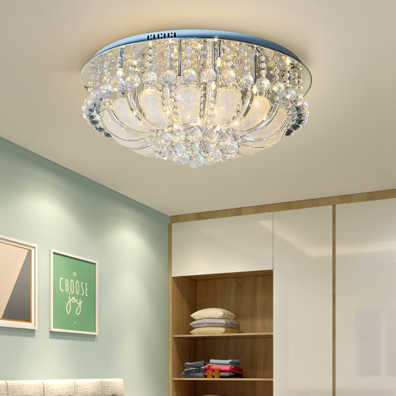 Modern Crystal Round Flush Light - 19.5/23.5/31.5 Wide 6/7/13 Heads Stainless-Steel Ceiling Mount