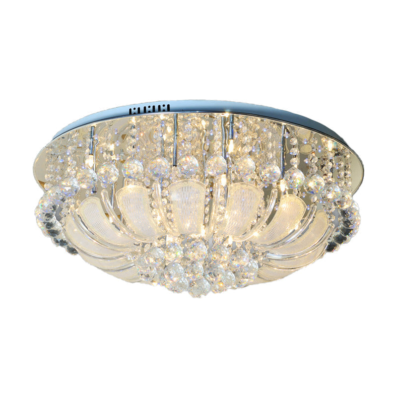 Modern Crystal Round Flush Light - 19.5’/23.5’/31.5’ Wide 6/7/13 Heads Stainless - Steel