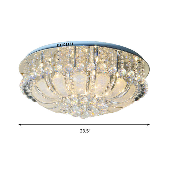 Modern Crystal Round Flush Light - 19.5/23.5/31.5 Wide 6/7/13 Heads Stainless-Steel Ceiling Mount