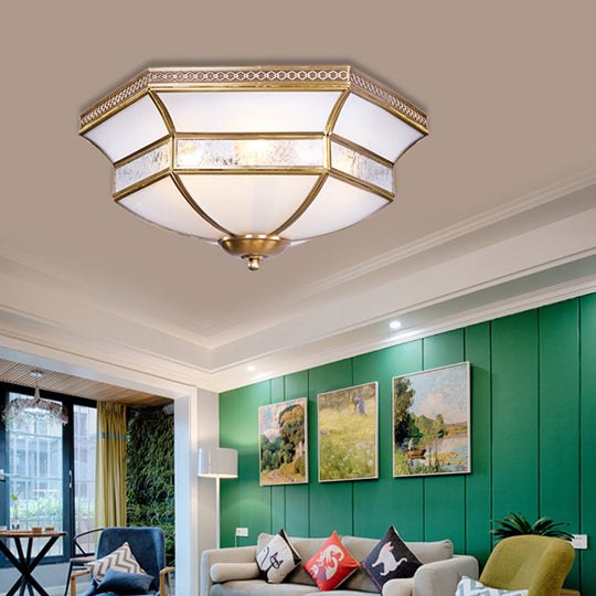 Brass Scalloped Ceiling Mounted Light With White Glass Shades - 3/4 Head Flush Mount Lamp For Living