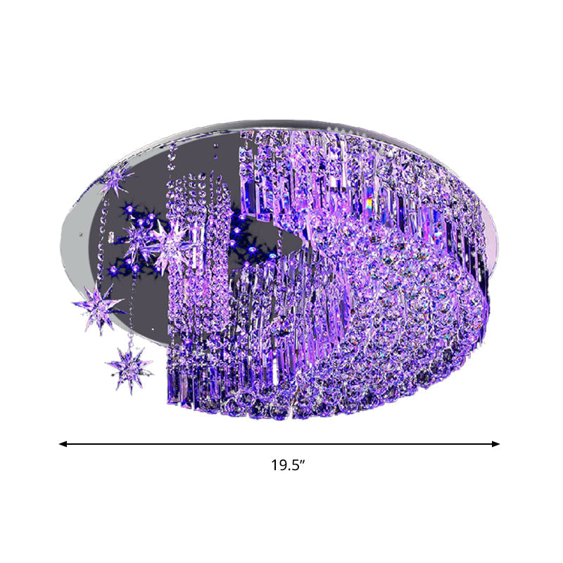Modern Crystal Moon Flush Light: Stainless - Steel Ceiling Lamp 4/5/11 Bulbs 16’/19.5’/31.5’ Wide