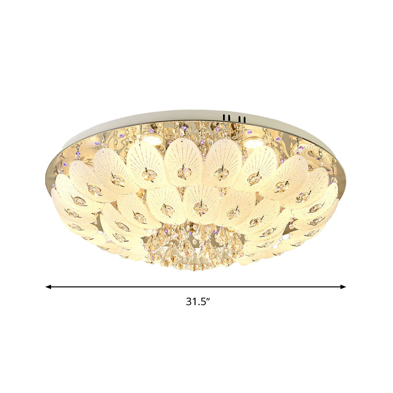 Contemporary Crystal Ceiling Light Fixture - Domed Flush Mount 7/13 Heads 23.5’/31.5’ Wide White
