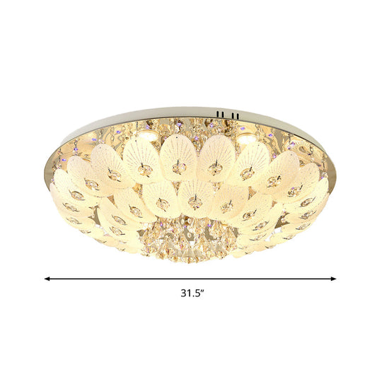 Contemporary Crystal Ceiling Light Fixture - Domed Flush Mount 7/13 Heads 23.5’/31.5’ Wide White