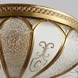 Brass Colonial 3-Light Flush Mount Ceiling Fixture With Frosted Glass Scalloped Shade For Living