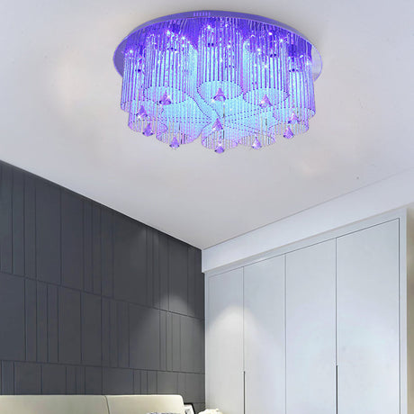 Modern Crystal Flushmount Ceiling Light Fixture With Stainless - Steel Mounting - 4/8/15 Heads
