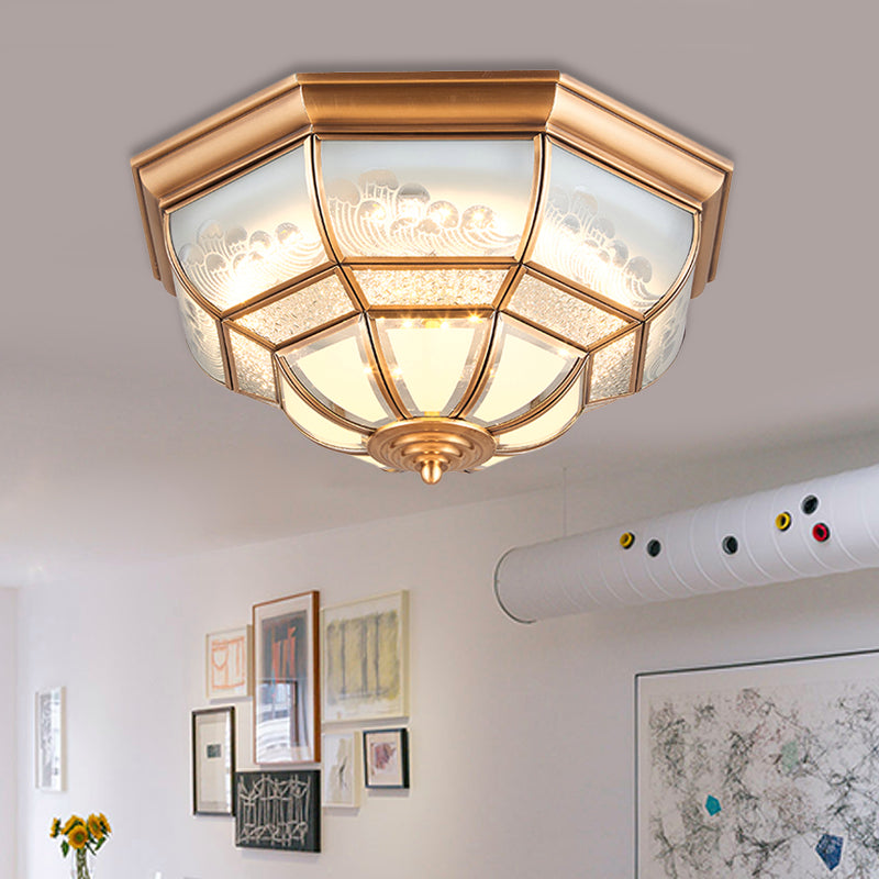 13’/21’ Led Bowl Ceiling Light: Colonial Brass Finish With Opal Glass Flush Fixture - Ideal For