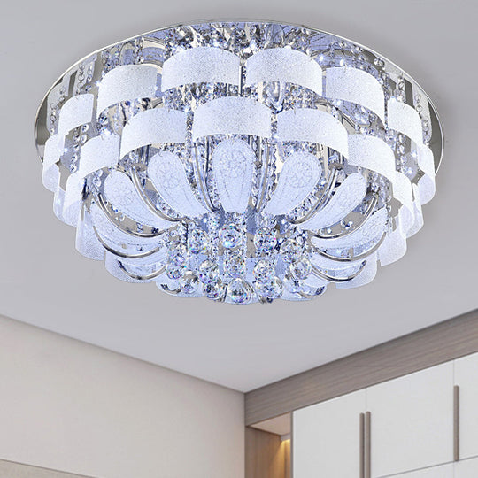 Modernist Stainless-Steel Crystal Flush Mount Ceiling Light With Cut Accents