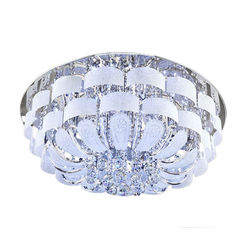 Modernist Stainless - Steel Crystal Flush Mount Ceiling Light With Cut Accents