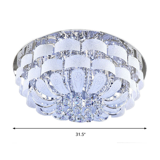 Modernist Stainless - Steel Crystal Flush Mount Ceiling Light With Cut Accents