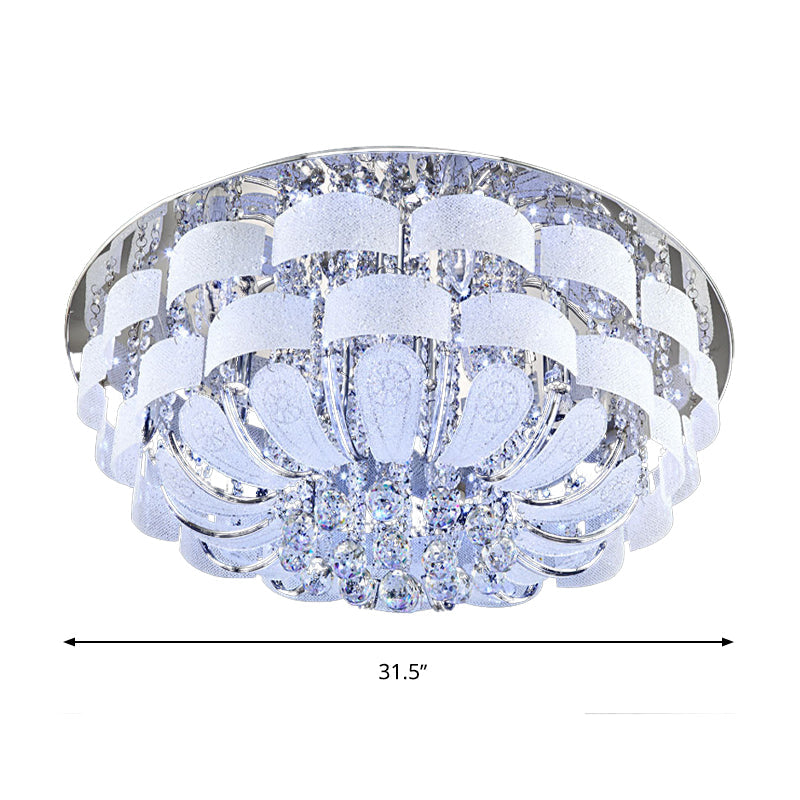 Modernist Stainless-Steel Crystal Flush Mount Ceiling Light With Cut Accents