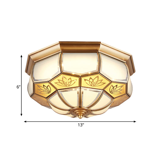 Dome Flush Mount Led Brass Ceiling Light Opal Glass Colonial Style - 13’/21’ Width
