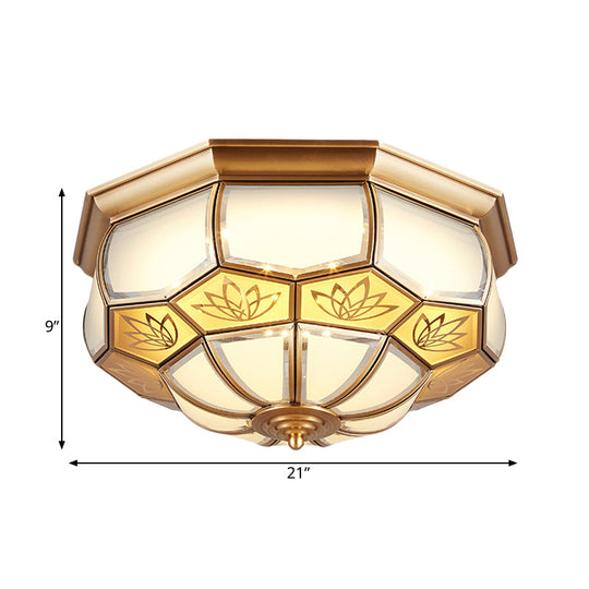 Dome Flush Mount Led Brass Ceiling Light Opal Glass Colonial Style - 13/21 Width