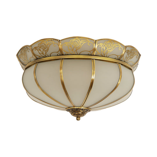 Colonial Glass Dome Ceiling Light With 5 Brass Heads For Bedroom Flush Mount