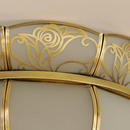 Colonial Glass Dome Ceiling Light With 5 Brass Heads For Bedroom Flush Mount