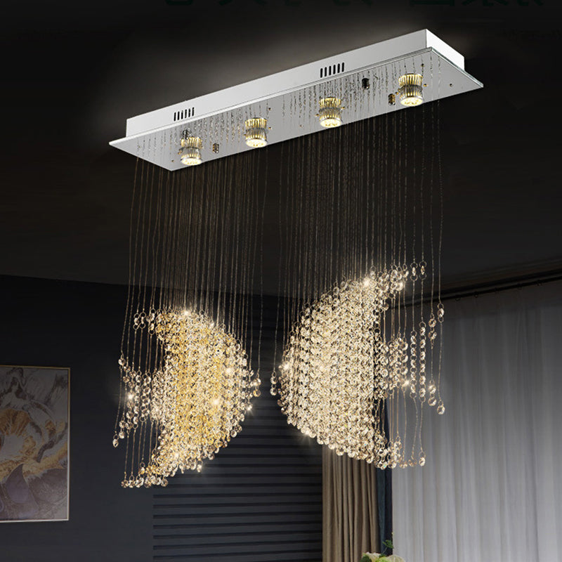 Modern Nickel Fish Flush Light With Crystal Accents - 4 Heads 3W/5W Close To Ceiling Lighting For