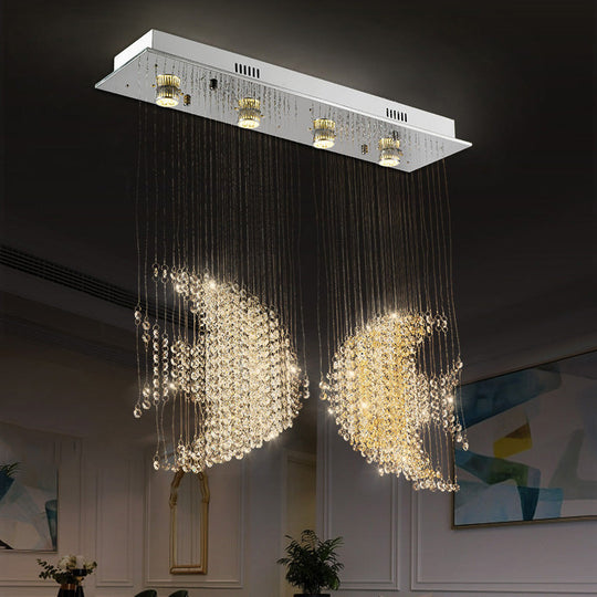 Modern Nickel Fish Flush Light With Crystal Accents - 4 Heads 3W/5W Close To Ceiling Lighting For