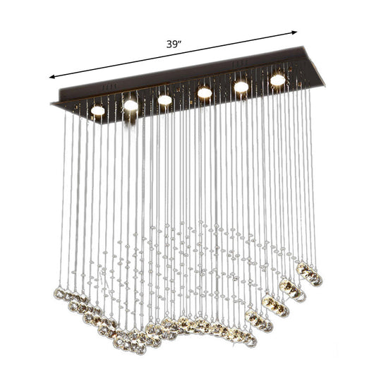 Teardrop Crystal Flush Mount Ceiling Fixture With 6 Bulbs - Modern Nickel Design