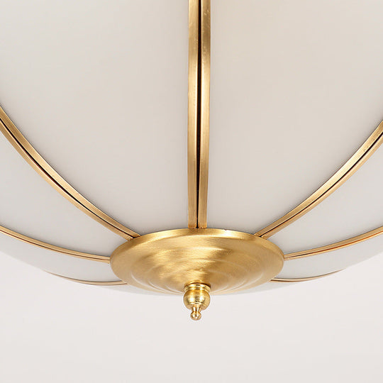 Sandblasted Glass Dome Colonial Brass Ceiling Light - 3 - Light Flush Mount For Living Room