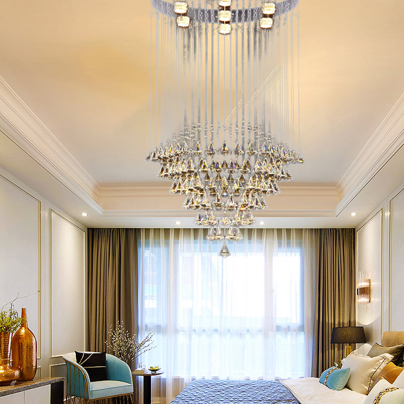 Modernist Cut Crystal Diamond Flush Light Fixture With 7 Nickel Ceiling-Mounted Heads