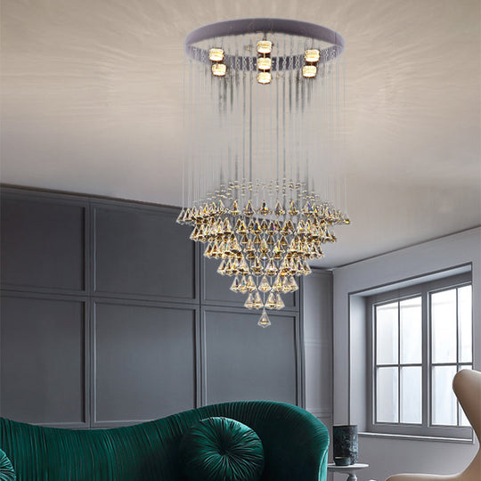 Modernist Cut Crystal Diamond Flush Light Fixture With 7 Nickel Ceiling - Mounted Heads