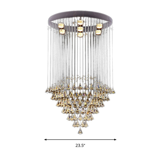 Modernist Cut Crystal Diamond Flush Light Fixture With 7 Nickel Ceiling - Mounted Heads