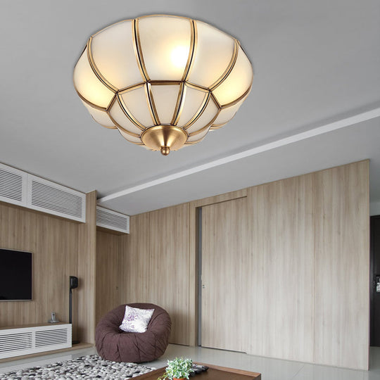 Colonialism Scallop Ceiling Light - 11’/18’ W 3 Bulbs Satin Opal Glass Brass Finish / 11’