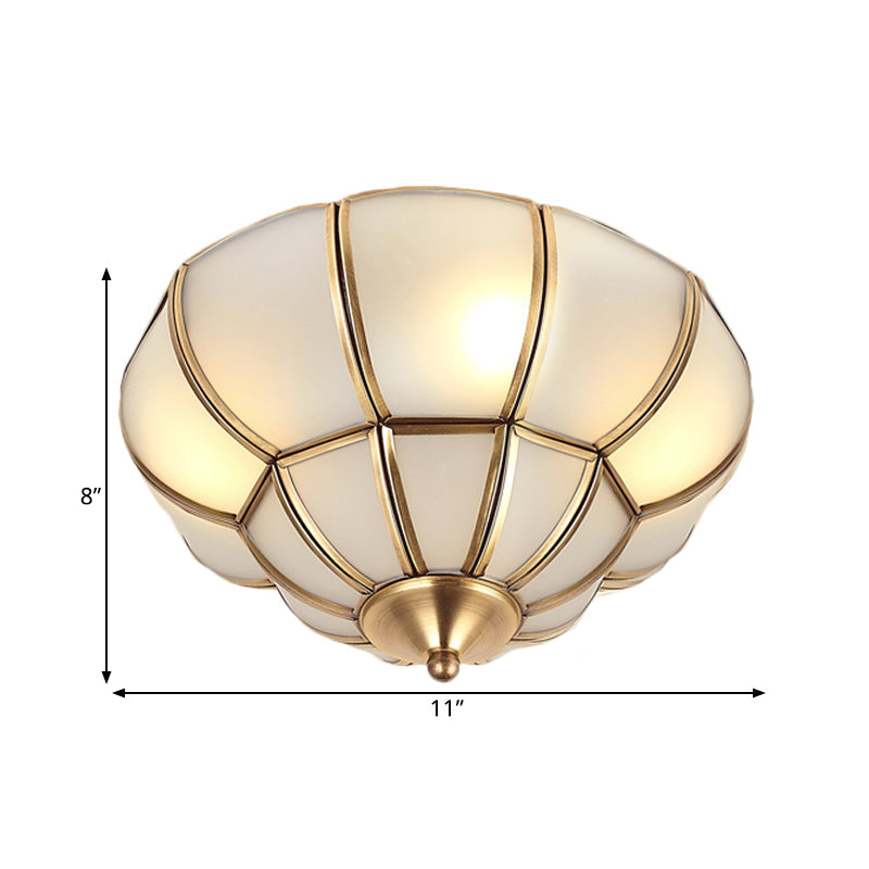 Colonialism Scallop Ceiling Light - 11’/18’ W 3 Bulbs Satin Opal Glass Brass Finish