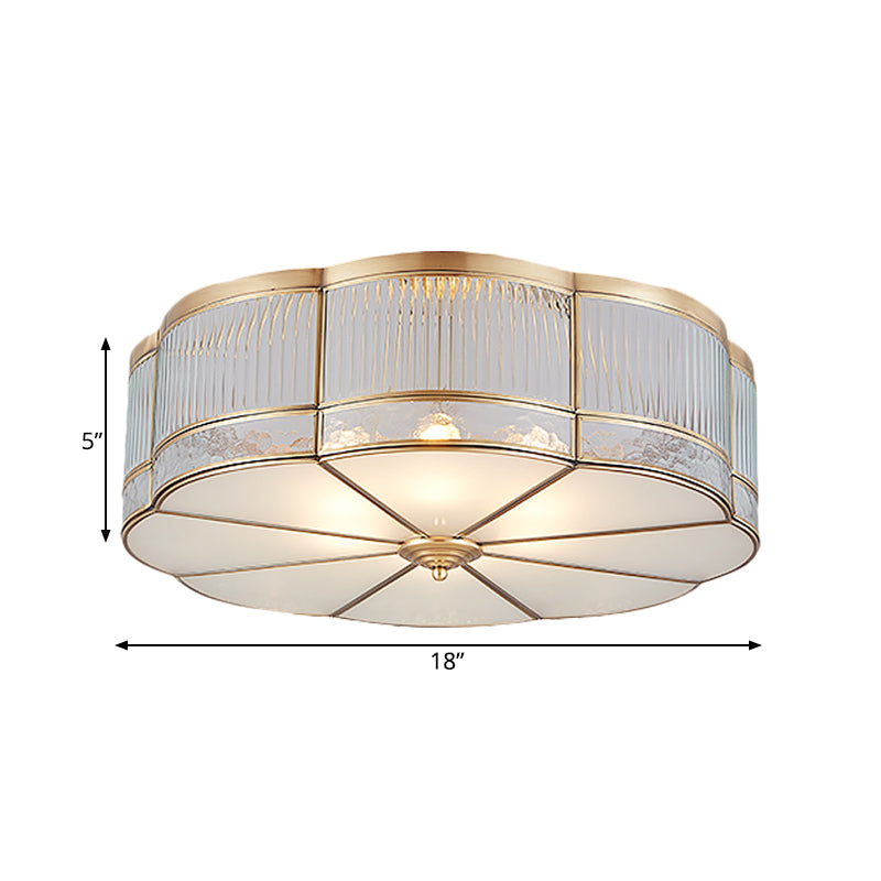 Ribbed Glass Gold Ceiling Flush Mount Lamp - Clover Design With 3/4 Heads Available In 14’ Or