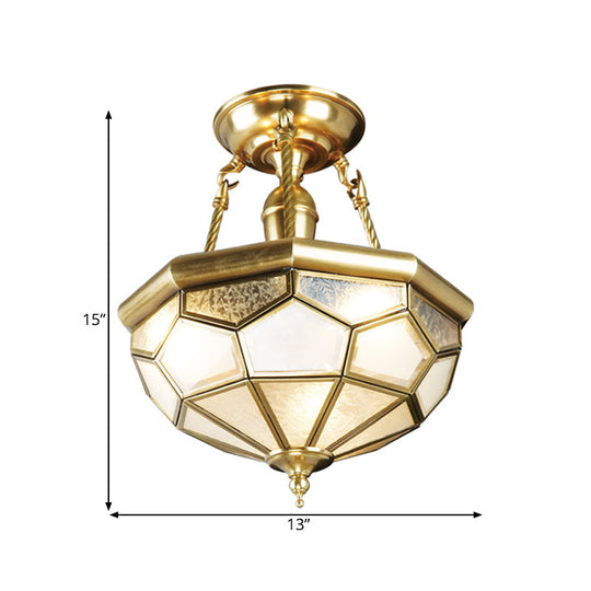Brass Semi Flush Mount Sandblasted Glass Dome Ceiling Fixture For Dining Room- 3/4 Heads
