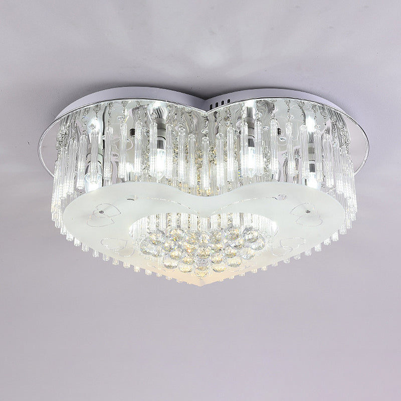 Modernist K9 Crystal Flushmount Ceiling Light Fixture For Bedroom - Heart Design Led 18’/23.5’