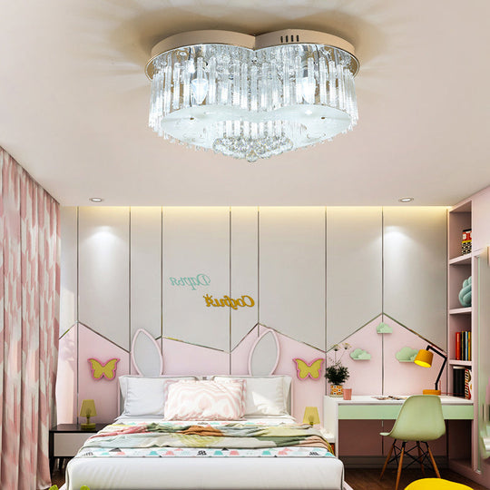 Modernist K9 Crystal Flushmount Ceiling Light Fixture For Bedroom - Heart Design Led 18/23.5 Wide