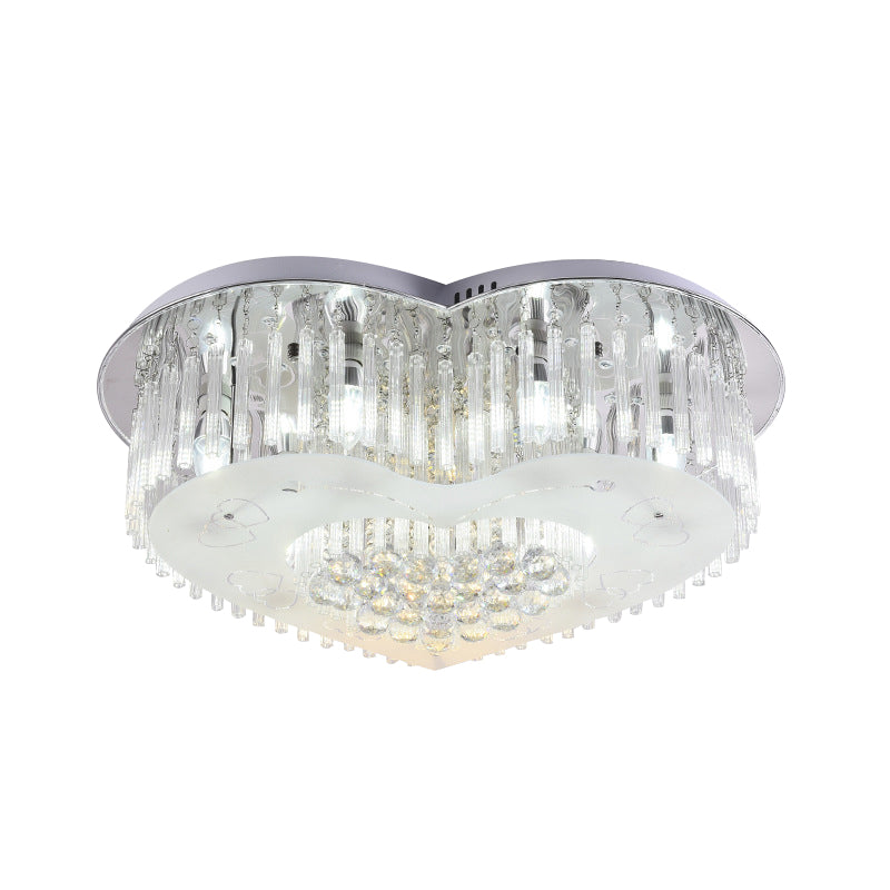 Modernist K9 Crystal Flushmount Ceiling Light Fixture For Bedroom - Heart Design Led 18’/23.5’