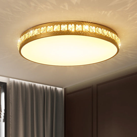 Modern Crystal Gold Led Circle Flush Light Ceiling Fixture In 14’/18’/21.5’ Width Warm/White/Natural