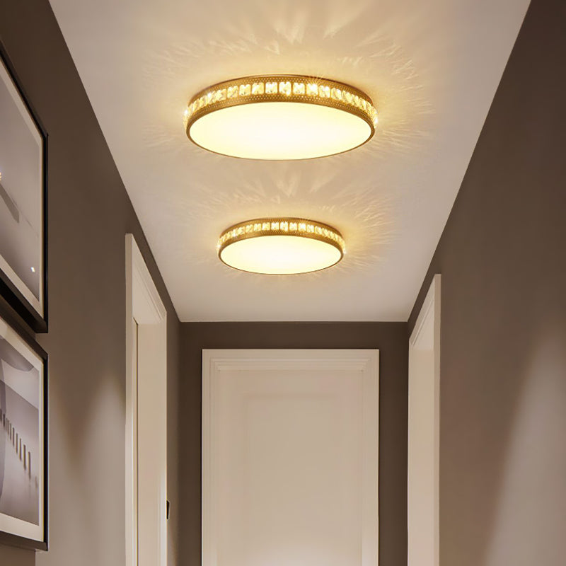 Modern Crystal Gold Led Circle Flush Light Ceiling Fixture In 14’/18’/21.5’ Width Warm/White/Natural