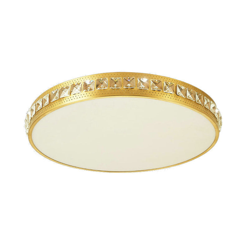 Modern Crystal Gold Led Circle Flush Light Ceiling Fixture In 14’/18’/21.5’ Width Warm/White/Natural
