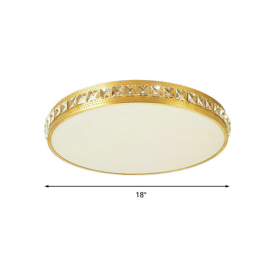 Modern Crystal Gold Led Circle Flush Light Ceiling Fixture In 14’/18’/21.5’ Width Warm/White/Natural