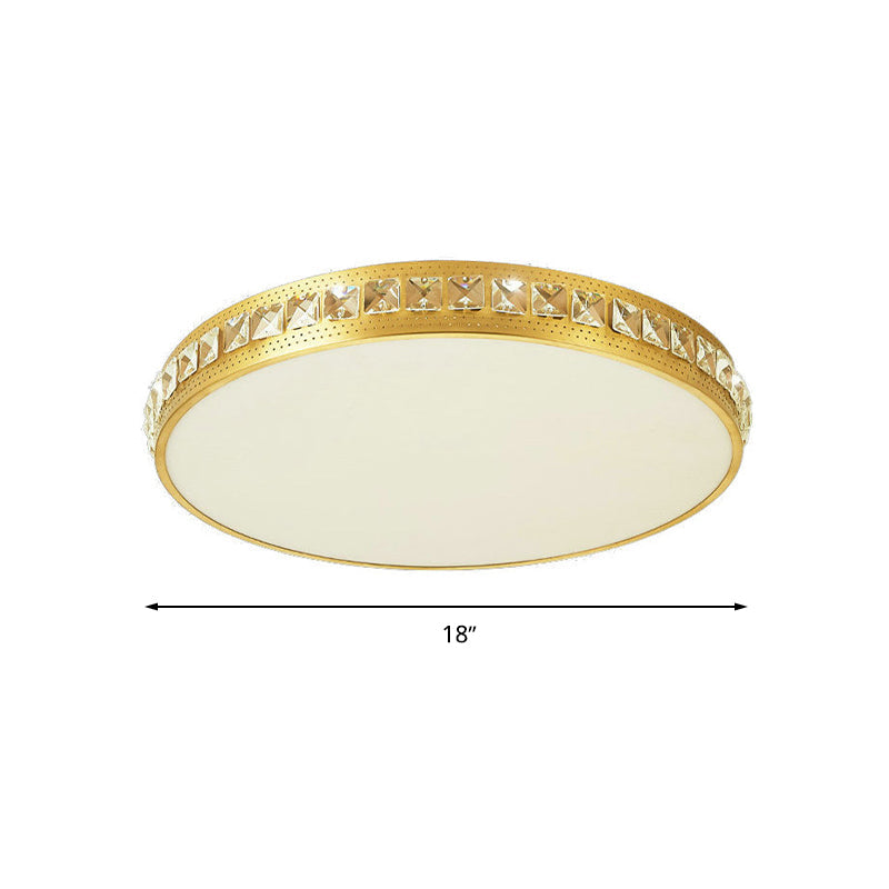 Modern Crystal Gold Led Circle Flush Light Ceiling Fixture In 14/18/21.5 Width Warm/White/Natural