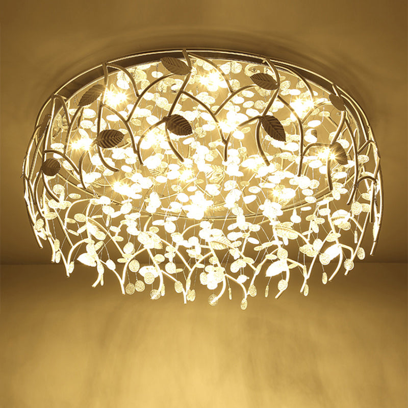 Contemporary Crystal Led Flush Mount Lamp - Chrome Finish For Living Room