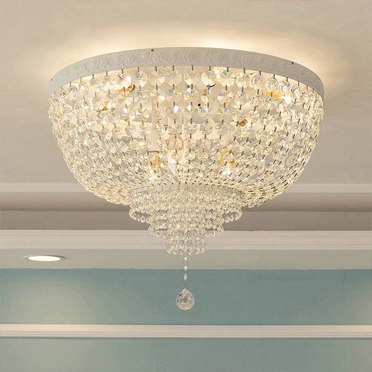 Minimalist Clear Crystal Beaded Flushmount Lighting - Wide 1-Light Ceiling Fixture For Living Room