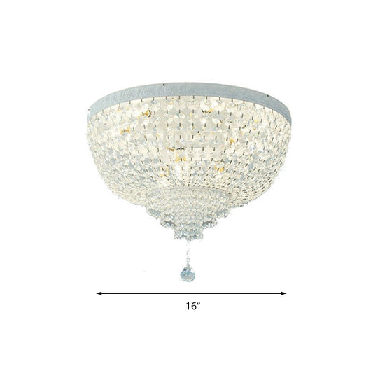 Minimalist Clear Crystal Beaded Flushmount Lighting - Wide 1-Light Ceiling Fixture For Living Room